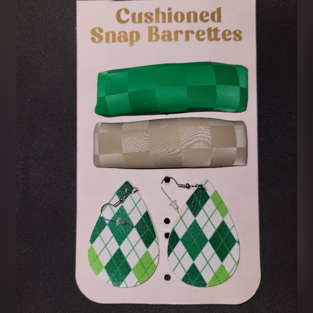 Green Gingham Plaid Hair Clips